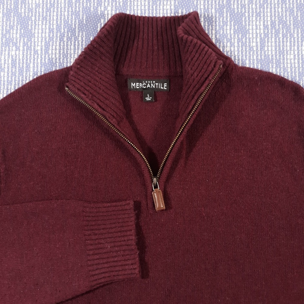 J.CREW Lambs Wool Blend Sweater Pullover Mens Large Mock Neck Maroon Knit